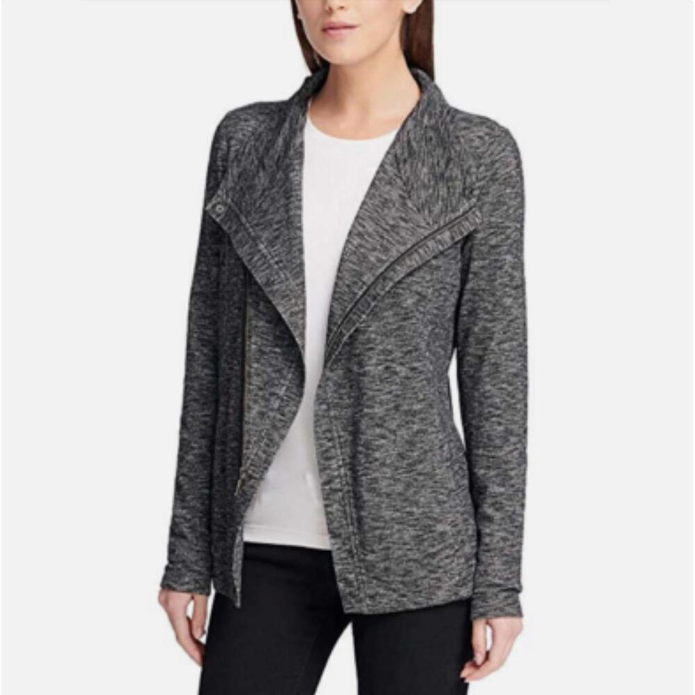 Women’s Grey Asymmetrical Full Zip Up Sweater Jacket (Small) [#1]